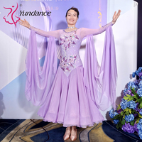 Costume de danse de salon standard international B-25122 pour femmes, tenue de scène, robe en spandex et mousseline de soie violette, strass