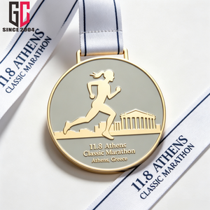 Médaille de marathon personnalisée en usine, plaquée or, émail, récompense sportive avec ruban, médaille de course classique Athènes - Product Image 1