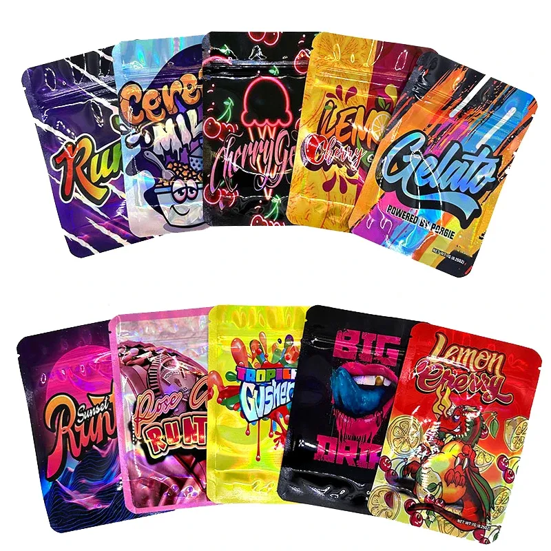 Custom Printed Moisture Proof Resealable Cookies Foil Pouch Packaging Holographic Mylar 3.5 Edible Bags