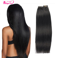 Extensions de cheveux humains vierges naturels cambodgiens lisses, invisibles, à micro-adhésifs américains, double trame machine