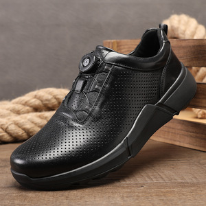 Chaussures d'été pour hommes en cuir véritable, bout rond, respirantes, à lacets, semelle extérieure en caoutchouc, semelle intermédiaire en EVA, chaussures bateau - Product Image 1