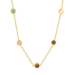 Collar de disco de piedra ojo de gato colorido para mujer, colgante de acero inoxidable con engaste de bisel, diseño geométrico circular, joyería de moda - Product Image 5