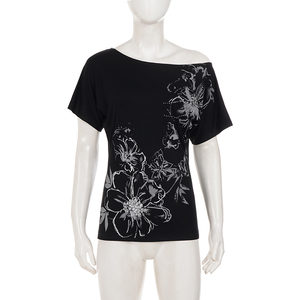 เสื้อยืดสไตล์อเมริกันเรโทร Y2K แฟชั่นโชว์ไหล่สำหรับฤดูร้อน ลายดอกไม้ พิมพ์ลายบล็อกสีสันสดใส สวมใส่สบาย - Product Image 6