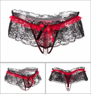 Ondeugende Kanten Jurk Ontwerp Panty Zwart Parel Kruis Slipje String Voor Meisjes - Product Image 1