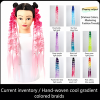 Extension de cheveux tressée en queue de cheval, 24 pouces, bicolore violet, en fibre haute température, avec bande élastique, tresse torsadée