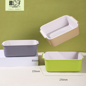 Creative Square Double Layer Plastic Drain <b>Basket</b> L Size <b>Stackable</b> Kitchen Draining Rack - Product Image 5