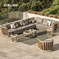 Ensemble de mobilier de patio nordique en teck pour hôtel, restaurant extérieur, canapé en U, café, jardin, villa, piscine, table à manger de luxe, causeuse