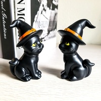Figurine de chat noir d'Halloween avec chapeau de sorcière, jolie statue de chaton en résine, décoration d'intérieur effrayante pour étagère, plateau à niveaux, table