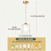Suspension moderne dorée à 1 lumière pour îlot de cuisine avec double abat-jour en verre, luminaire de plafond suspendu en laiton brossé pour pièce