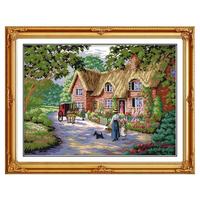 Kit de Broderie Point de Croix DIY Paysage Pastoral Maison de Campagne pour Débutants Adultes Décoration