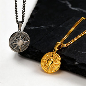 Collar con Colgante de Sol, Joyería Celestial Vintage a la Moda, Resistente al Agua, Chapado en Oro de 18K, Acero Inoxidable 316L, para Mujer - Product Image 3