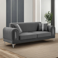 Juego sofás de 2 + 2 sillones de lujo para sala de estar de lujo 1-1-3-3, juego de sofás de terciopelo para Villa, decoración de acero plateado, muebles de madera