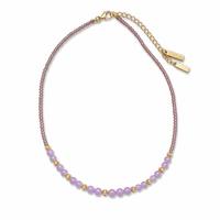 Collier ras du cou délicat en perles lavande avec intercalaires dorés facettés sur chaîne à maillons |   Bijoux tendance pour femmes pour les soirées