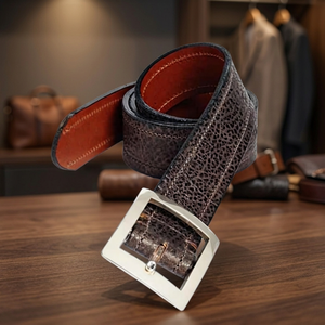 Ceintures pour hommes BS INTERNATIONAL, style vintage country, en cuir de vache, boucle à ardillon, finition argentée, écologiques, durables, imperméables, largeur 3,8 cm - Product Image 1