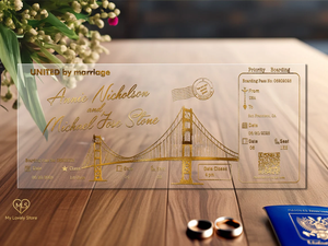 Design unico carta d'imbarco <span class=keywords><strong>torre</strong></span> <span class=keywords><strong>Eiffel</strong></span> destinazione parigi San Francisco ponte in lamina d'oro matrimonio in acrilico inviti passaporto - Product Image 4