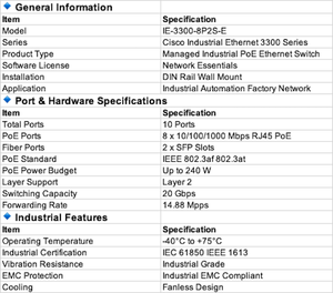 Commutateur Ethernet industriel IE-3300-8P2S-E IE3300 8 ports IOT POE - Product Image 5