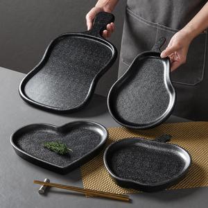 Western Style <b>Black</b> Textured Irregular Steak <b>Plate</b> Melamine Serving Dish For Hotel Restaurant Party Use - Product Image 1