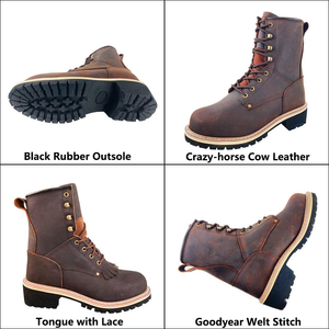 Botas de Cuero Marrón Elegantes con Empalmillado Goodyear, Calzado de Seguridad para Leñador y Minería, Altura de 9 Pulgadas, Suela de Goma y Cuero para Escalada - Product Image 3