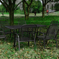 Table à manger d'extérieur, dessus de table à lattes pour 6 personnes/cadre en métal, revêtement en poudre, intérieur ou extérieur, noir
