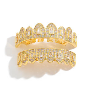 G023 <span class=keywords><strong>Grilz</strong></span> plaqué or/argent avec zircon carré, 8 dents supérieures et 8 dents inférieures, bijoux Hip Hop pour homme, cadeau - Product Image 3