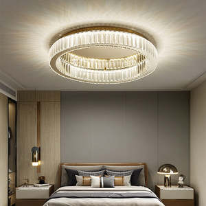 Lustre de luxe en acier inoxydable anneaux lumineux led rond cercle led plafonniers en cristal design moderne pour chambre à coucher - Product Image 2