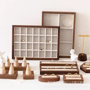 Jewelry Display Trays Walnut Wood Velvet Storage <b>Ring</b> <b>Necklace</b> Organizer For Retail Showcase - Product Image 1