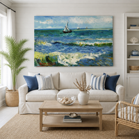 Impression sur toile de paysage marin de Van Gogh, voilier, vague océanique, peinture impressionniste, décoration de salon