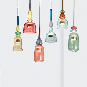 Nordic-Style Single-Head Minimalist Glass Colorful Candy Chandelier for Living Room <b>Dining</b> Room Bedroom Bar Available Middle - Product Image 3
