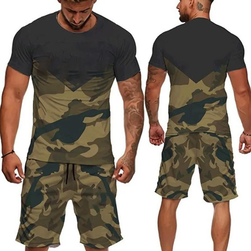 Custom men's camouflage jogging set suit mens training   jogging tracksuit men's track suit for summer