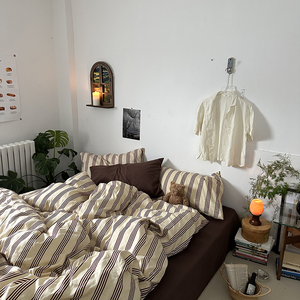 Juego de Ropa de Cama Vintage a Rayas Color Café, 3 Piezas, de Lujo, Suave, de Algodón con Aloe, Grueso y Cálido, para Dormitorio Moderno - Product Image 3