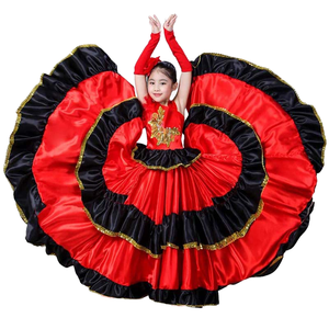 red and black flamenco dress Romantic Spanish Red, Gold and Black Dress with Sleeves – Arabesque Life main image 1