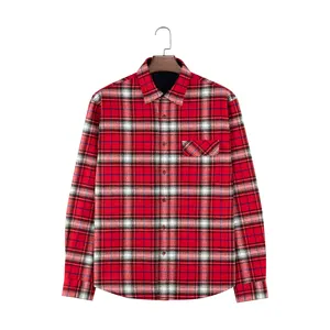 Button Up Shirt Classical Autumn Long Sleeve 100%cotton Flannel Shirts Plaid Trim Color Men's Shirts