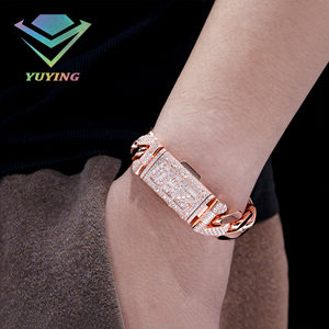สร้อยคอแบบคิวบันชุบทองคำสีกุหลาบขนาด 22 มม. ประดับเพชรโมอิสซาไนต์ VVS แบบหนา ดีไซน์ฮิปฮอปสั่งทำพิเศษ พร้อมโซ่เงินแท้ S925 - Product Image 5
