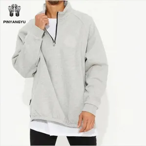 Groothandel Custom Hoge Kwaliteit Hoodie Print Halve Zip Heren Fleece Sweatshirts 1/4 Kwart Zip Met Opstaande Kraag Pullover