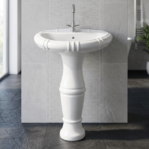 Vistaar Lotus – Lavabo sur pied ovale en céramique, design moderne pour salle de bain, équipement sanitaire - Product Image 4