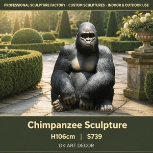 Scultura di Gorilla Seduto S739, Finitura Scura in Fibra di Vetro, Statua di Grande Scimmia, Elemento Decorativo di Lusso per Giardino, Realizzata a Mano per Esposizione Esterna - Product Image 1