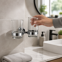 Support mural chromé double pour gobelets avec porte-gobelets en verre pour salle de bain