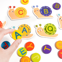 Enfants d'âge préscolaire ABC lettres en bois chiffres en forme d'escargot et Alphabets ensemble de cartes Flash jeu de Puzzle assorti
