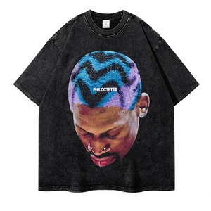 Vente en gros de streetwear personnalisé avec logo, impression de portrait, 100% coton, écologique, unisexe, lourd, pour homme, délavé à l'acide, respirant - Product Image 3