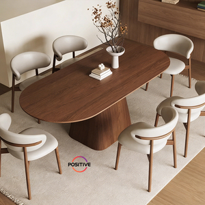 Nordic Solid Wood Sintered Stone <strong>Dining</strong> <strong>Table</strong> and Chairs Home Small Apartment Modern Minimalist Oval Black <strong>Walnut</strong> <strong>Dining</strong> Set - Product Image 4