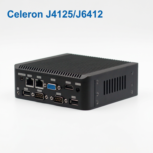 Factory Thin Client Pc Celeron J4125 J6412 2 LAN 6Com 6*USB 1*DDR4 Barebone HD2.0 VGA X86 Fanless Router Nano Mini PC