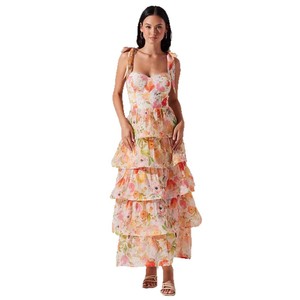 Vestido de Noche con Estampado Floral para Mujer, Manga Larga, Escote Corazón, Cintura Imperio, Capa Transparente, Vestido Maxi - Product Image 5