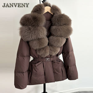 JANVENY Novità Inverno 2024 Piumino da Donna con Vera Pelliccia di Volpe Naturale Spesso Caldo con Cintura 90% Piumino d'Anatra Bianca Parka <span class=keywords><strong>Impermeabile</strong></span> - Product Image 1