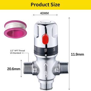 Válvula Termostática de Cobre NPT, Estándar Americano, Roscada, Mezcladora de Agua Fría y Caliente, Control de Calentador de Agua Expuesto, Válvulas de Control - Product Image 5