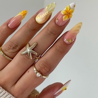 24 faux ongles en plastique amande, 3D, amovibles, à presser, style français, longueur moyenne