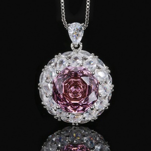 Ensemble de bijoux pour femme, bague et colliers, en cuivre écologique, avec zircone rose taillée en forme de rose de 12 mm, pour les occasions spéciales - Product Image 5
