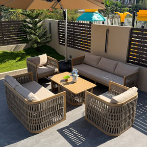 Conjunto de Sofás de Mimbre para Exteriores de 5 Piezas |   Conjunto de Muebles de Jardín de Ratán Sintético Resistente a la Intemperie con Mesa de Vidrio - Product Image 5