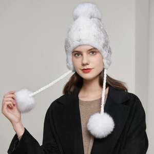 <span class=keywords><strong>Sombrero</strong></span> de <span class=keywords><strong>Paja</strong></span> con Pelo de Visón Natural Real, <span class=keywords><strong>Sombrero</strong></span> de <span class=keywords><strong>Paja</strong></span> Tejido de Dos Líneas para Mujer, Gorro de Invierno con Orejeras de Pelo, Gorro Grueso y Cálido con Pompón de Pelo de Zorro, DY-05 - Product Image 3