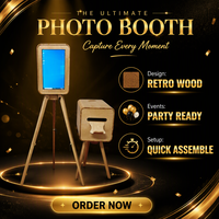 Tripod Kayu Layar Sentuh 18,5 inci Dua Sisi untuk Photo Booth, Mesin Vending DSLR Kayu dengan Panduan Suara untuk Pernikahan