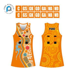 Falda de Tenis Personalizada Sublimada para Mujer, Estilo <span class=keywords><strong>Razorback</strong></span>, Diseño Aborigen, Uniformes de Netball con Baberos de Velcro - Product Image 5